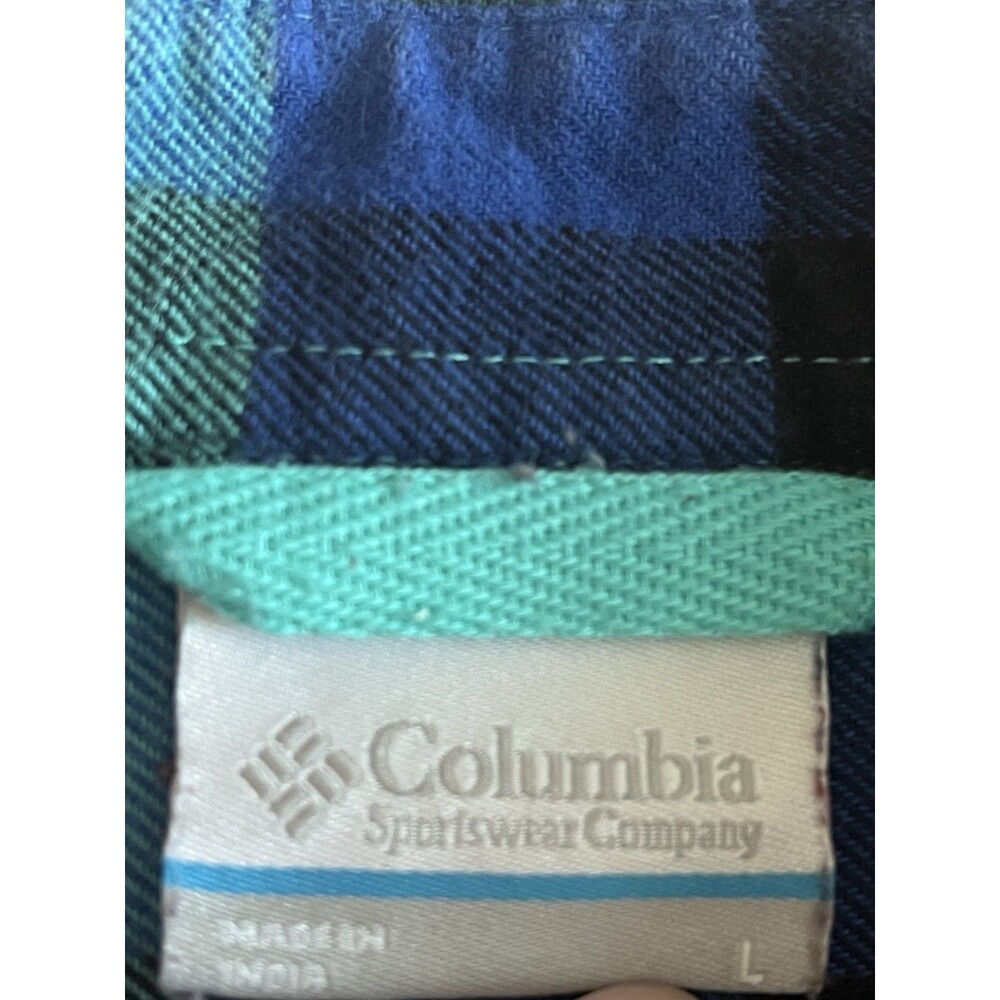 Columbia Cornell Woods Bright Aqua Buffalo Check Button Down Flannel Shirt L - Picture 5 of 12